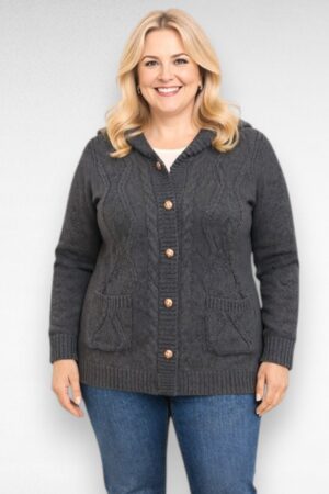 Grafiithall kapuutsi ja taskutega kardigan (KA.025)