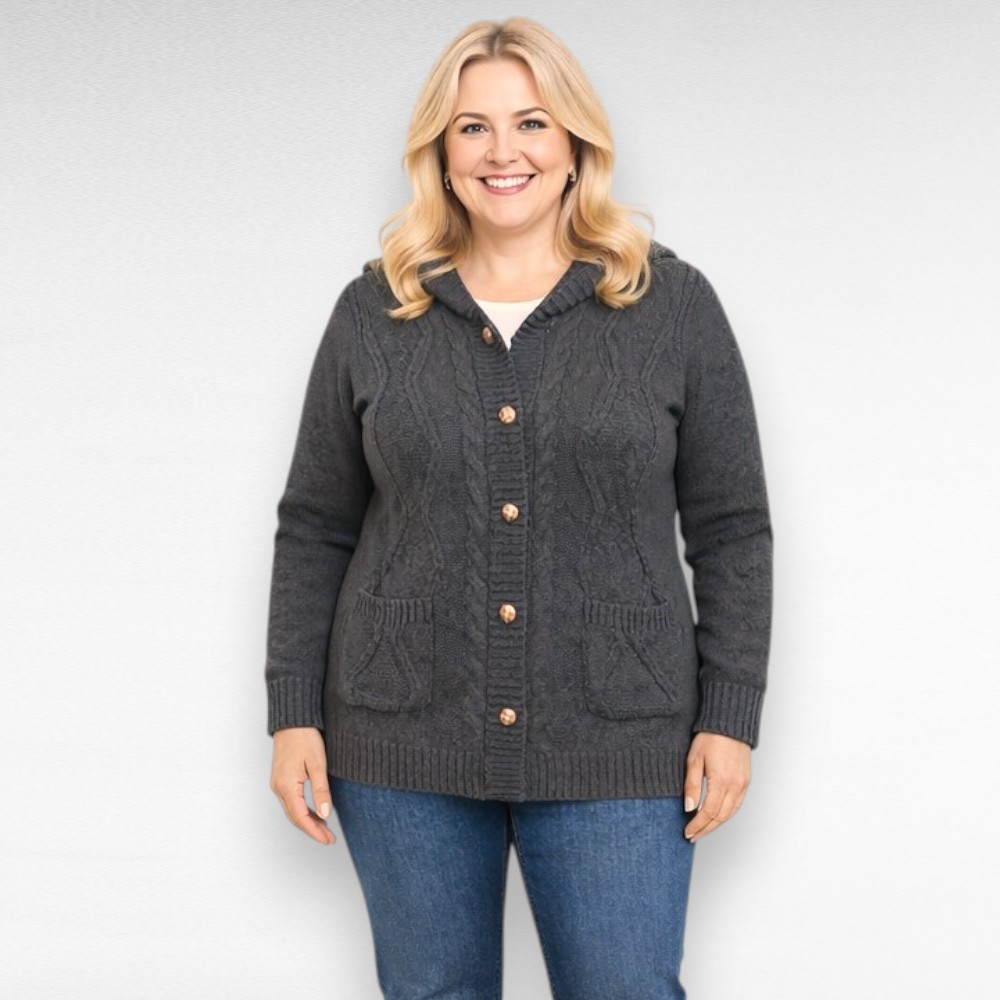 Grafiithall kapuutsi ja taskutega kardigan (KA.025)