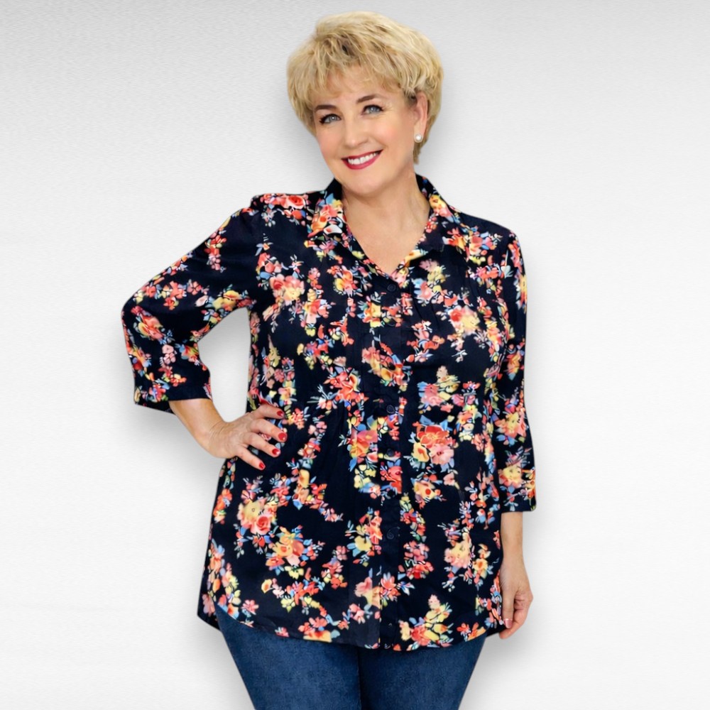 Must kollase- ja roosakirju mustriga pluus "Woman Within" (PL.578)