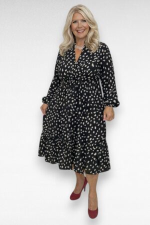 KL.378 - Must beežikirju mustriga alt satsiga kleit "JD Williams"