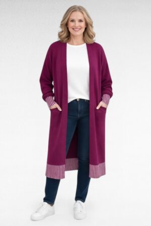 Pikk kootud triibuliste äärtega taskutega kardigan "Vahery" (KA.097)