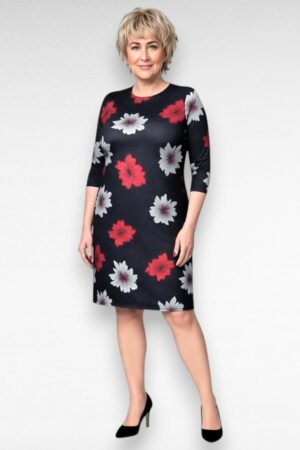 Tumehall punaste lilledega soe kleit "Kerda" (KL.702)