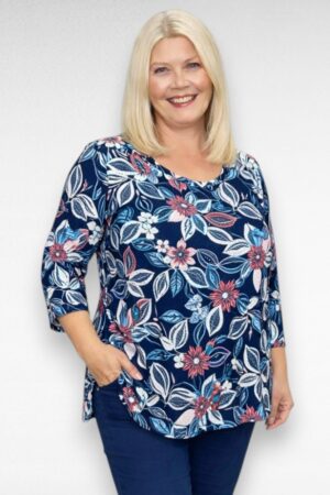 Tumesinine kirju mustriga taskutega pluus "Miss Classic"  (PL.463)