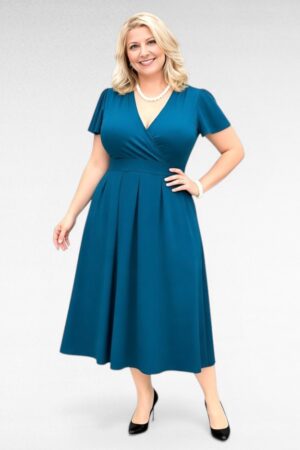 Mereroheline V-kaelusega pidulik naiste kleit (KL.104)