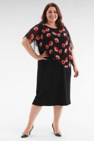 Must punase moonimustriga õlasalliga pidulik kleit "Aliis" (KL.643)