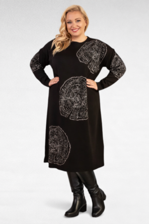 KL.854 - Suure hõbedase ringimustriga must kootud kleit "Miss Bonni"