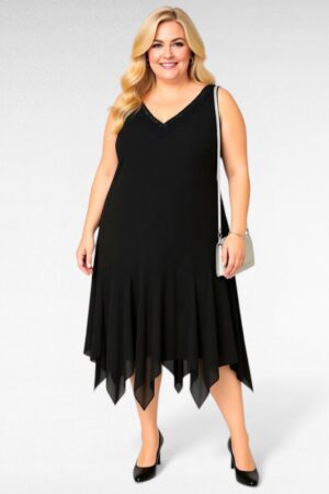 Must pidulik sakiliste servadega pluss suurus naiste kleit "Roamans" (KL.315)