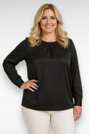 Must ümara kaelusega pluss suurus pidulik pluus "Disley" (PL.278)