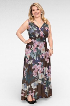 KL.114 - Tumehall suure lillemustriga maksikleit "Scarlett and Jo"