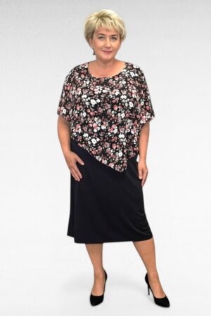 Must lillelise õlasalliga pidulik pluss suurs naiste kleit (KL.647)