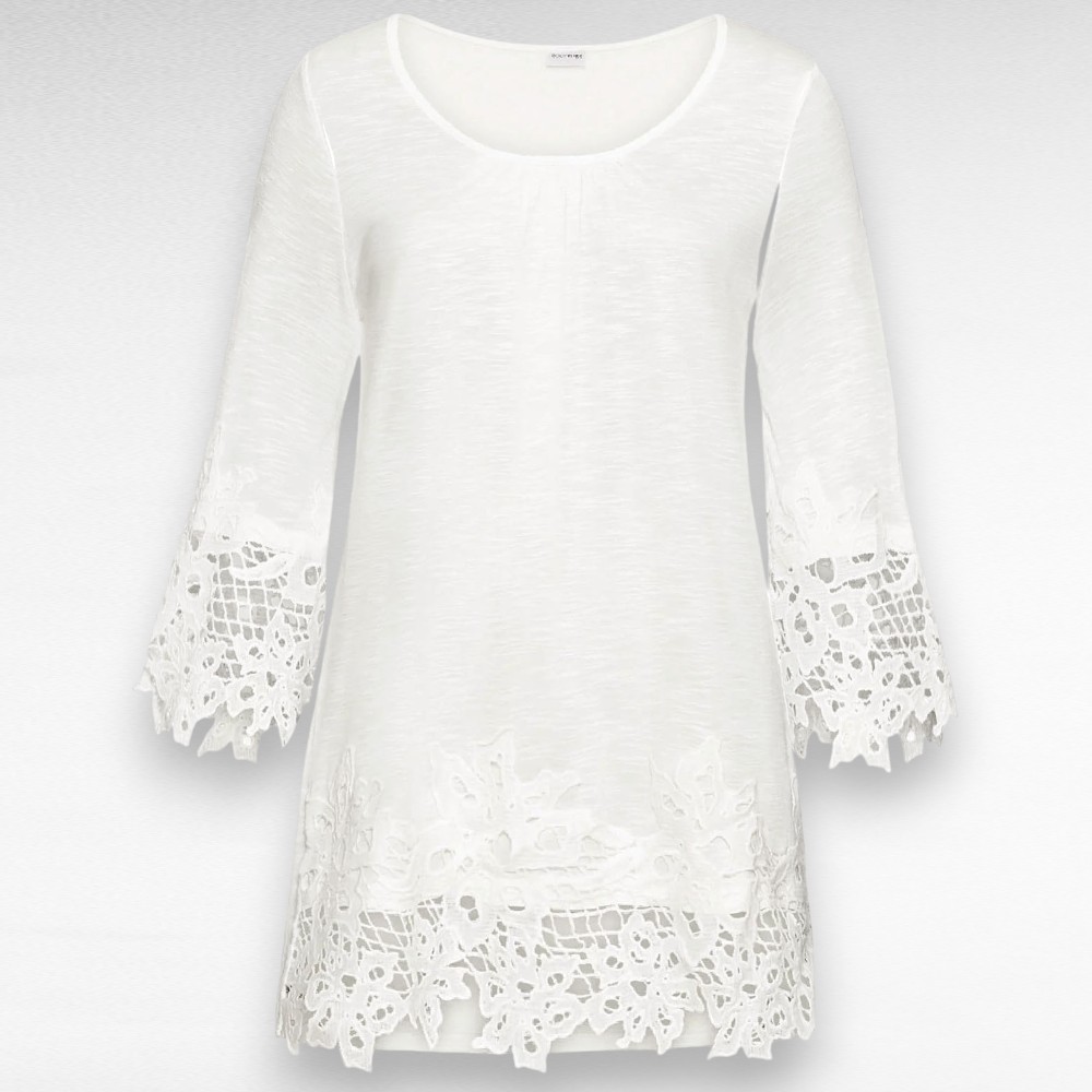 PL.163 - Valge broderiipitsiga pikem poolpikkade varrukatega pluus "Body Flirt" - Image 2