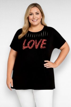 Must punasekirju "LOVE" kirjaga pluss suurus pluus "Yours" (PL.444)