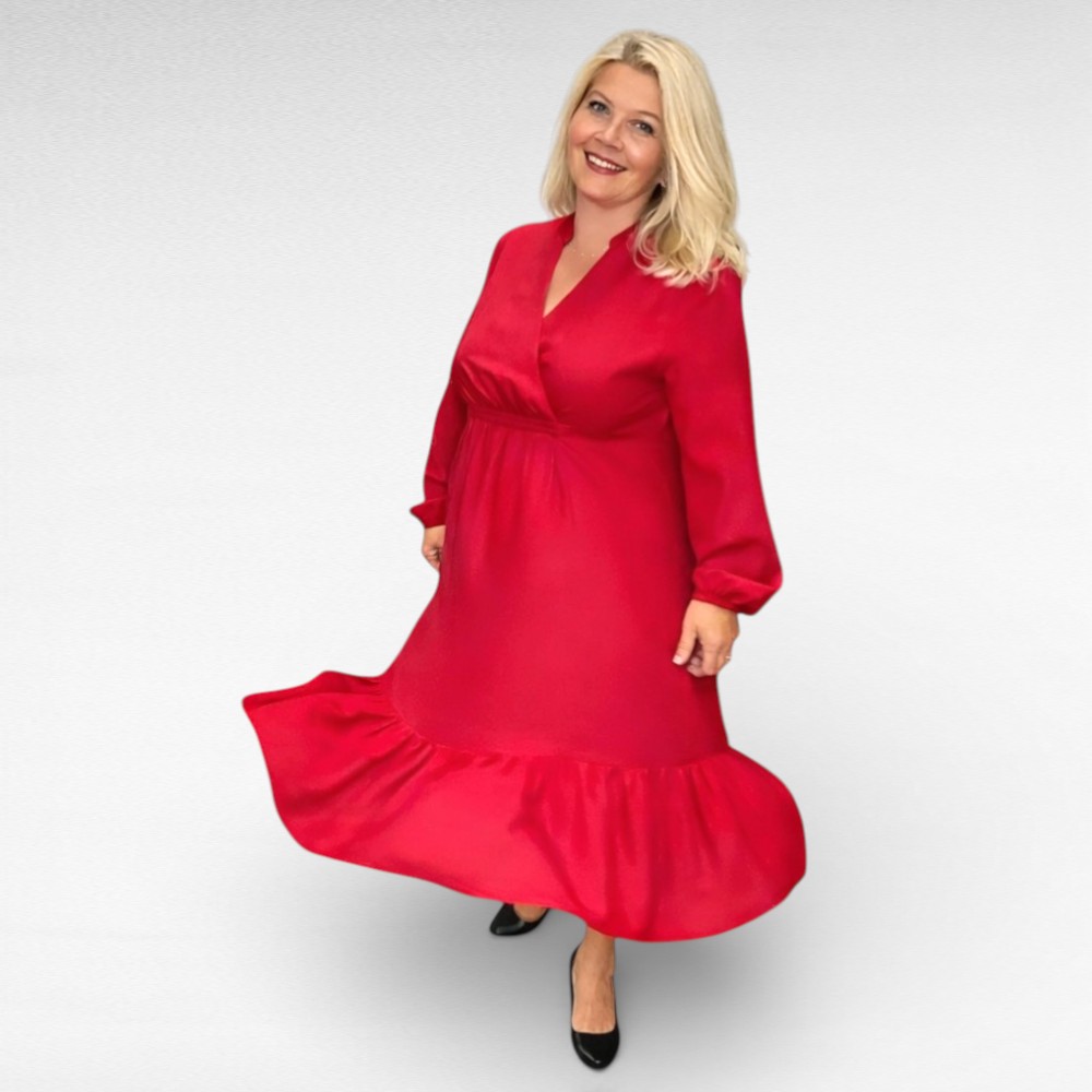 Punane hõlmiklõikega alt satsiga kleit "JD Williams" (KL.021)