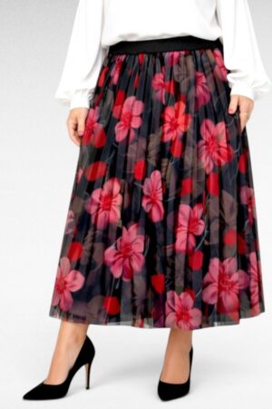 Punase lillemustriga plisseeritud šifoonkangast maksiseelik "Jaana" (SE.030)