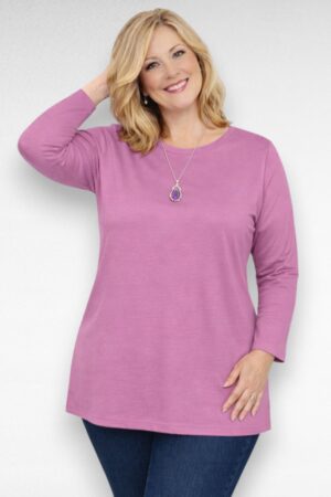 Roosa pikkade varrukatega puuvillane pluus "Classic Basic" (PL.573)