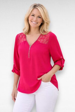 Roosakaspunane pitsiga pluus "Blancheporte" (PL.133)