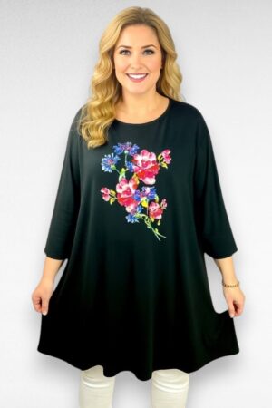 Rukkilillemustriga alt laienev must tuunika "Sabex" (TU.233)