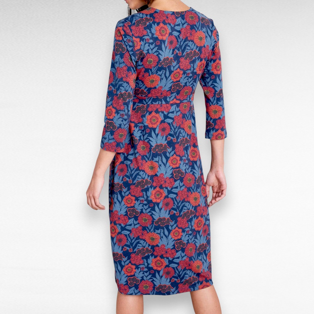 KL.117 -Punasekirju roosimustriga kvaliteetne puuvillane kleit "Seasalt" - Image 3