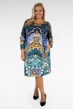 Pilkupüüdva mustriga puuvillane taskutega kleit (KL.857)