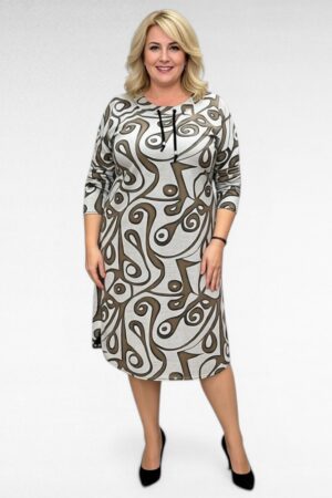 Hall pruunikirju geomeetrilise mustriga igapäevane kleit "Ulla" (KL.218)