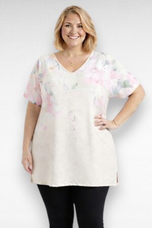 Kreemikasbeež heleroosa lillemustriga tuunika "Esmira Fashion" (TU.066)