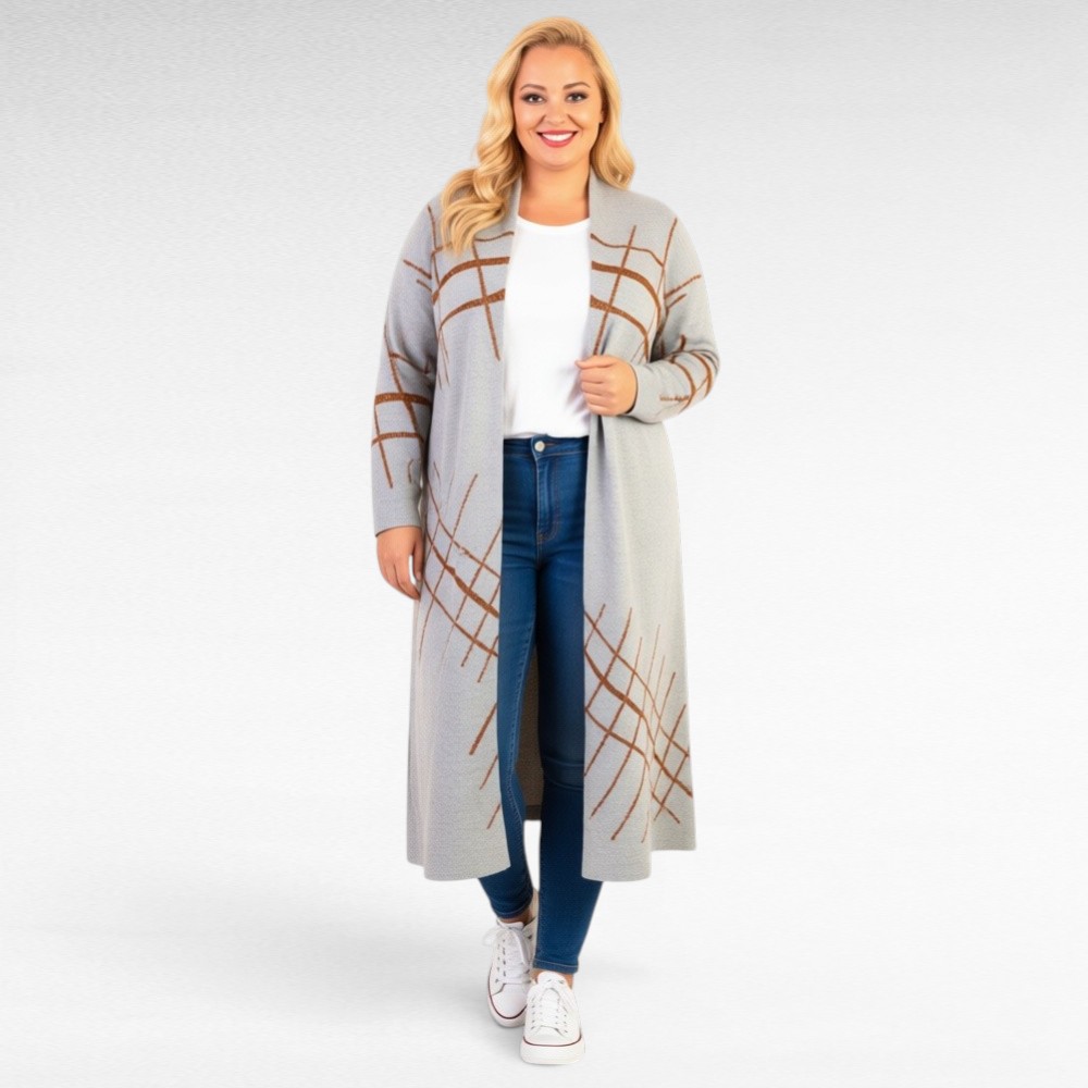 Pikk sätendava triibulise mustriga pluss suurus kardigan "Miss Bonni" (KA.142) - Image 3