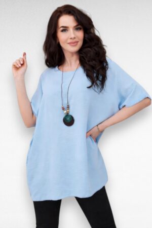 Lühikeste varrukatega kaelakeega pluus (PL.507)