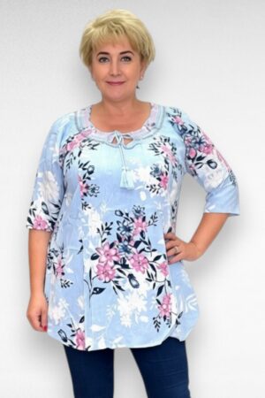 Helesinine roosakirju lillemustriga tuunika "Yours" (TU.241)