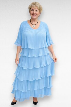 Luksuslik satsiline helesinine pikk plisseerkleit "Sireena" (KL.267)