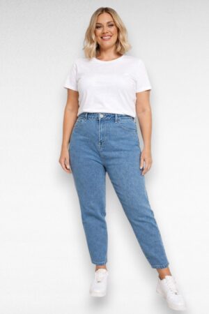 Helesinised mom-lõikega teksapüksid- kurvikas mudel (PY.220)