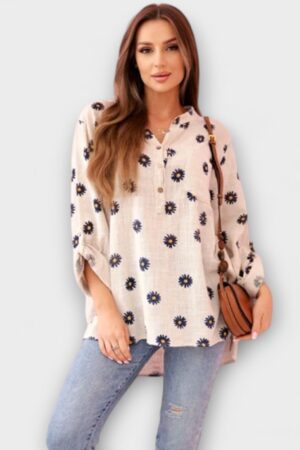 Karikakramustriga puuvillane naiste pluus (PL.044)