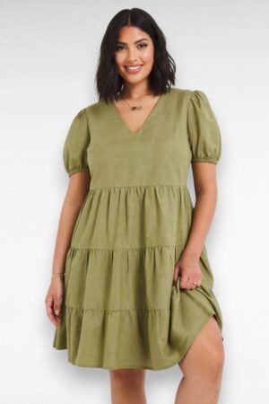 Khakiroheline satsiline linane naiste tuunika/minikleit "Simply Be" (TU.128)