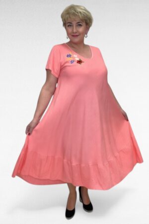 Rahvusliku tikandiga V-kaelusega alt satsiga kleit Hiiumaalt (KL.282)