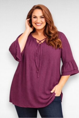 Ploomililla satsiliste varrukatega kortsuriidest pluus (PL.479)