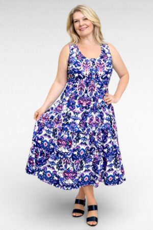 Lillakirju mustriga puuvillane pikk satsiline suvekleit "Julipa" (KL.083)