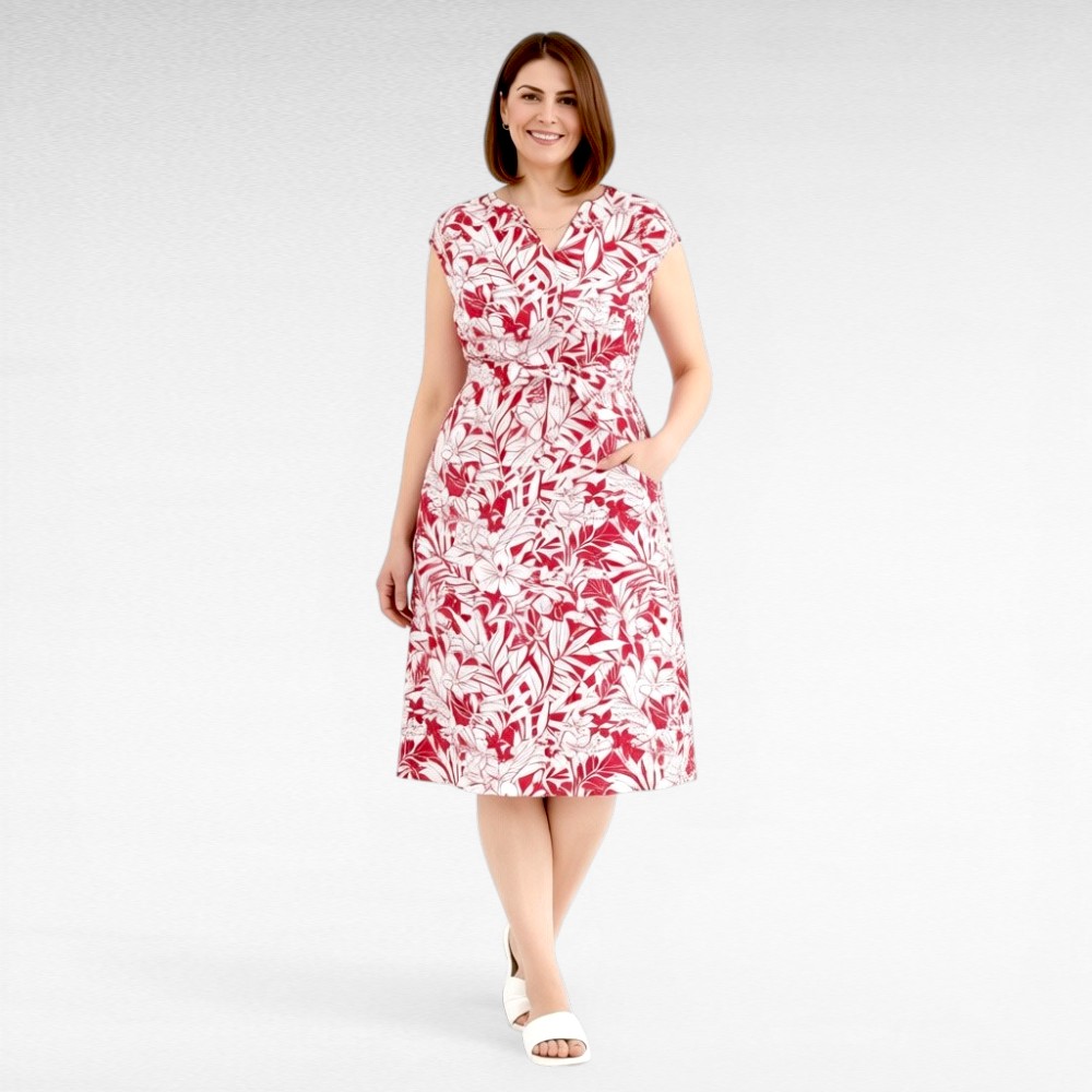 Punasekirju lillemustriga taskutega suvekleit (KL.180)