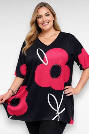 Efektse punasekirju suure lillemustriga tuunika "Esmira Fashion" (TU.065)