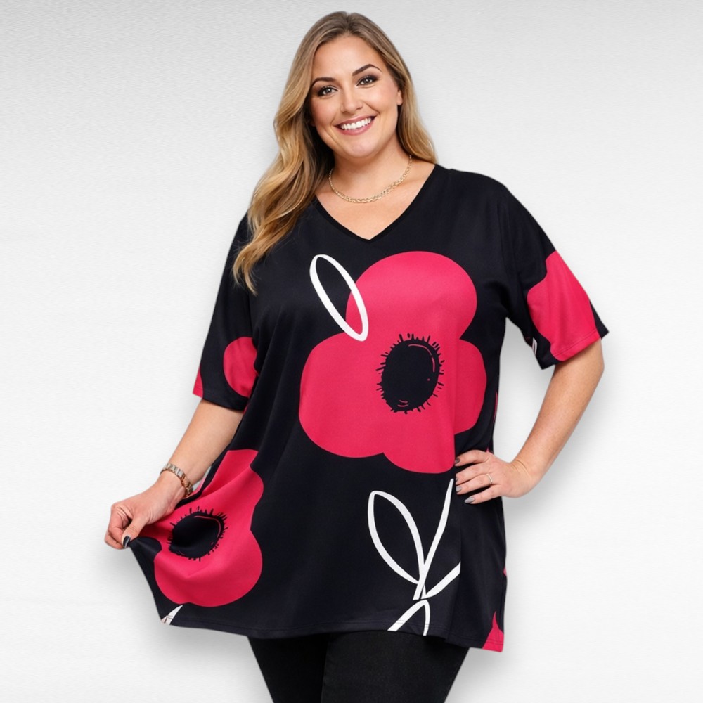 Efektse punasekirju suure lillemustriga tuunika "Esmira Fashion" (TU.065)