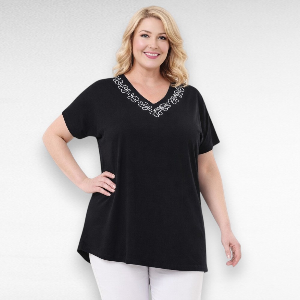 Must kaeluse äärelt pärlitega kaunistatud tuunika "Tiina" (TU.076) - Image 2