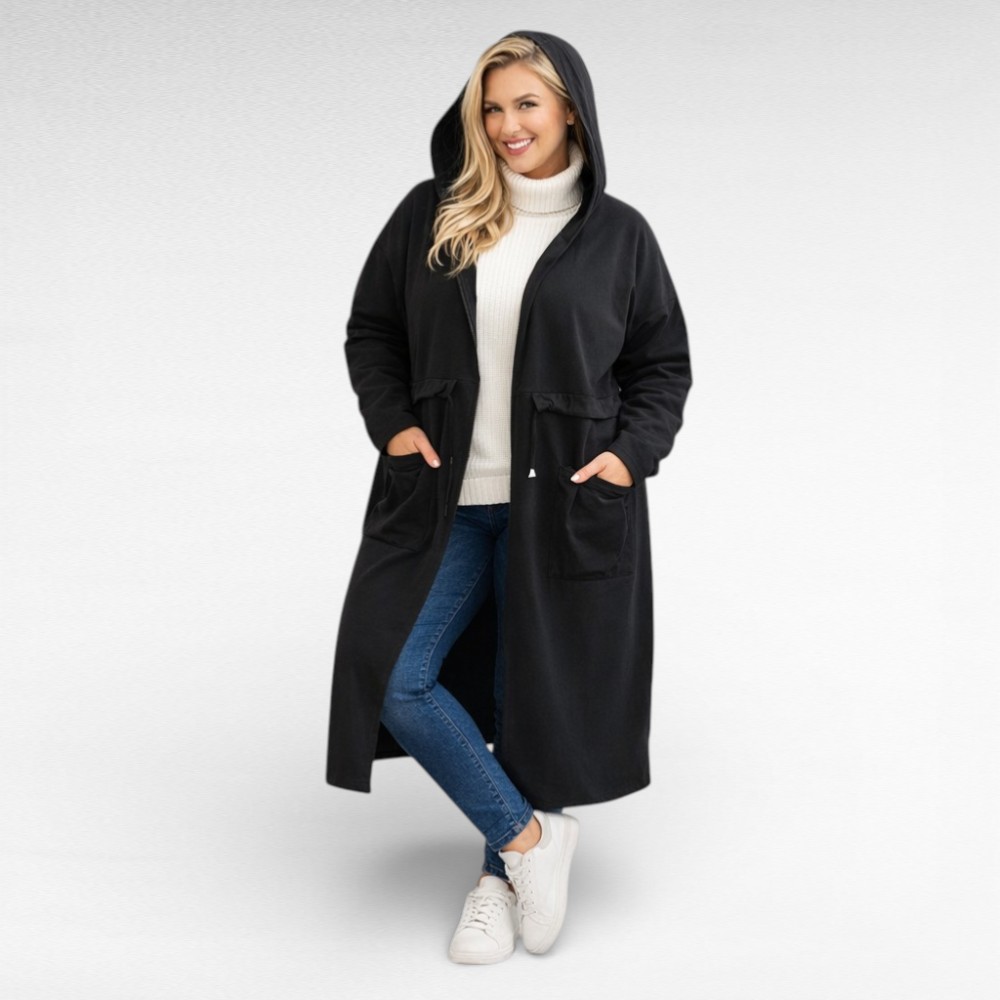 Pikk must kapuutsiga kevadine naiste jakk/dressipluus (KA.390)