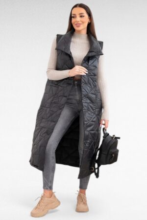 Stiilne tepitud materjalist pikk taskutega kevadine vest (JO.041)