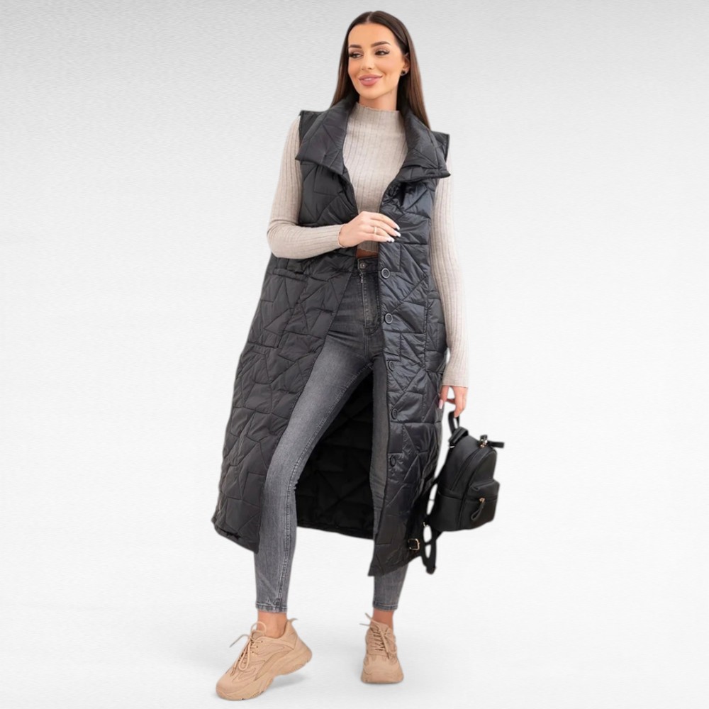 Stiilne tepitud materjalist pikk taskutega kevadine vest (JO.041)