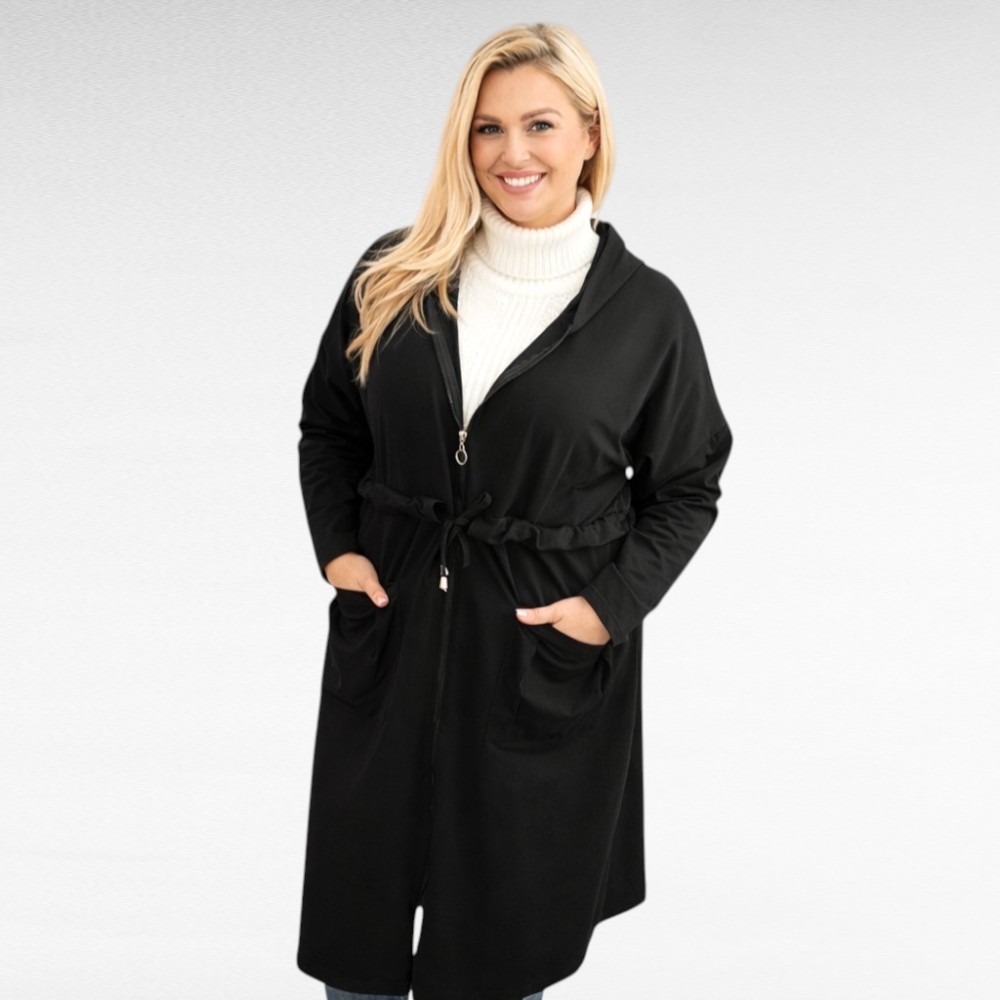 Pikk must kapuutsiga kevadine naiste jakk/dressipluus (KA.390) - Image 2