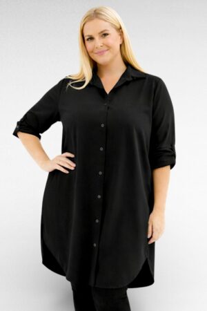 Pikk eest nööpidega must naiste pluus/tuunika (PL.499)