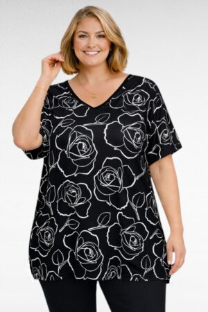 Must efektse valge lillemustriga tuunika "Esmira Fashion" (TU.071)