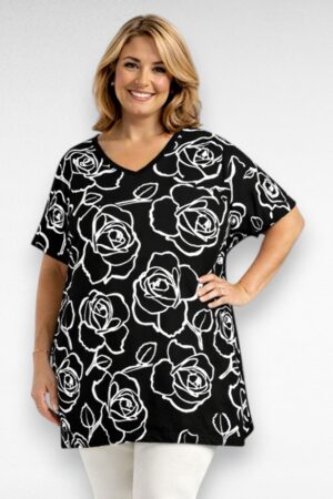 Must efektse valge lillemustriga tuunika "Esmira Fashion" (TU.071)