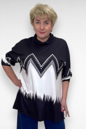 Musta-ja valgekirju kõrge kaelusega naiste tuunika (TU.054)