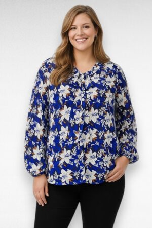 Siidjas lilleline eest lipsukesega pluus "Ellos" (PL.027)