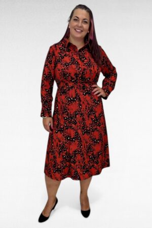 Oranžikaspunane mustakirju mustriga kleit "JD Williams" (KL.429 )