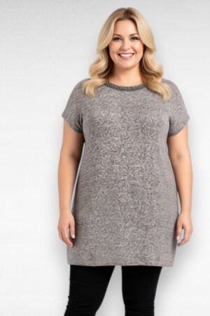 Beežikashall pärlikaelusega pluss suurus naiste pluus "Splash" (PL.197)